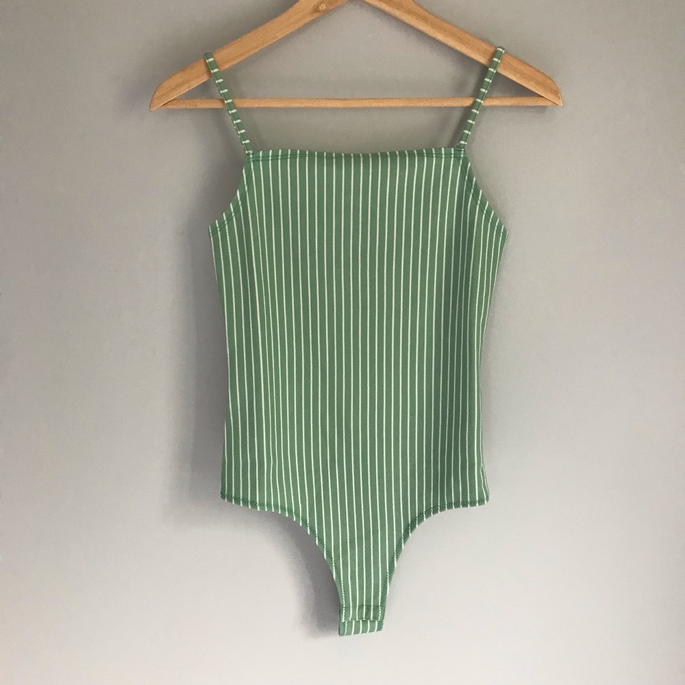 BCBGeneration Striped Square Neck Bodysuit, XXS